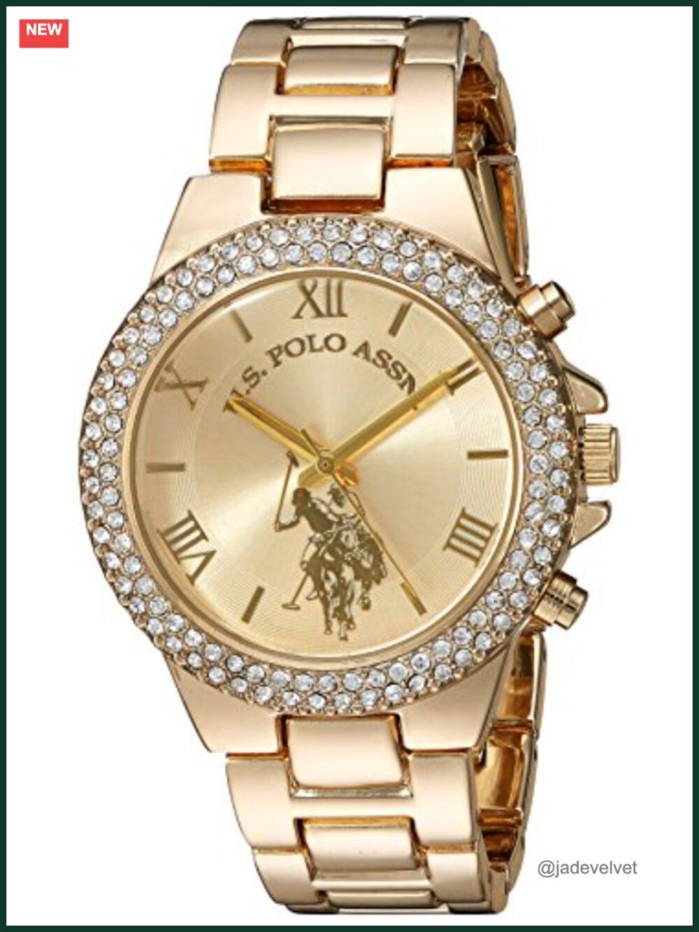 Gold-Tone Analog Watch Crystal Bezel Stainless Steel Bracelet